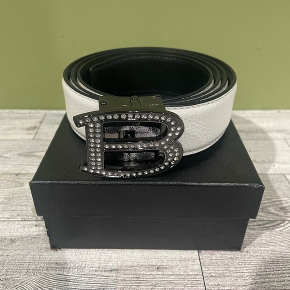 Barabas Other - Black and White Belt with Rhinestone Buckle leather one size fit all